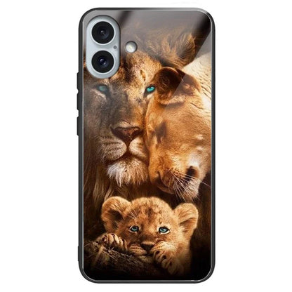 For iPhone 16 Plus TPU Case Tempered Glass Back Phone Cover Pattern Printing