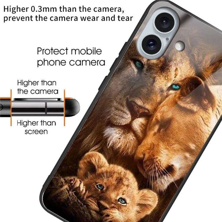 For iPhone 16 Plus TPU Case Tempered Glass Back Phone Cover Pattern Printing