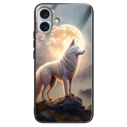 For iPhone 16 Plus TPU Case Tempered Glass Back Phone Cover Pattern Printing