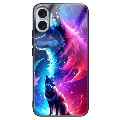 For iPhone 16 Plus TPU Case Tempered Glass Back Phone Cover Pattern Printing