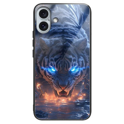 For iPhone 16 Plus TPU Case Tempered Glass Back Phone Cover Pattern Printing