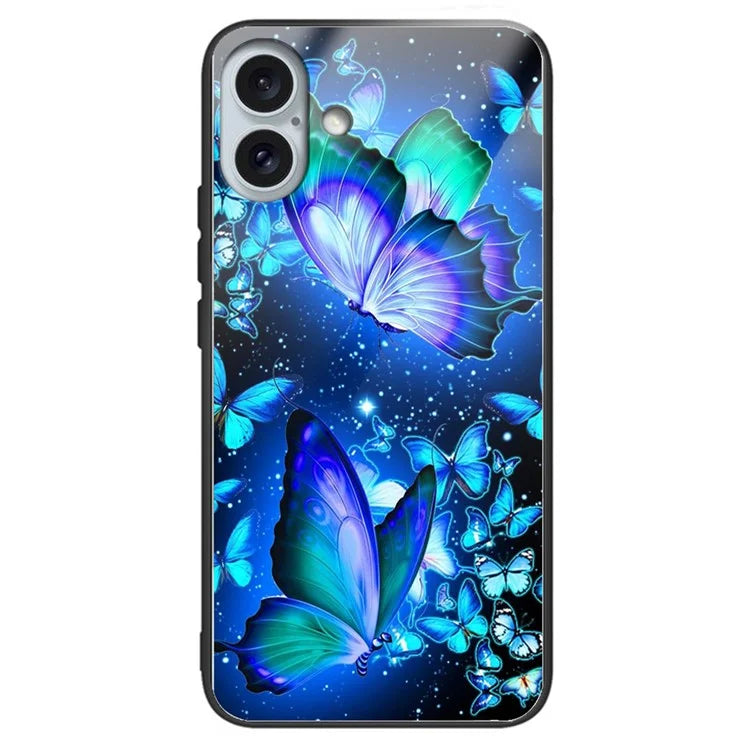 For iPhone 16 Plus TPU Case Tempered Glass Back Phone Cover Pattern Printing