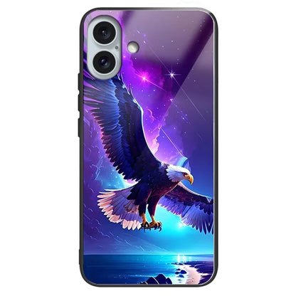 For iPhone 16 Plus TPU Case Tempered Glass Back Phone Cover Pattern Printing