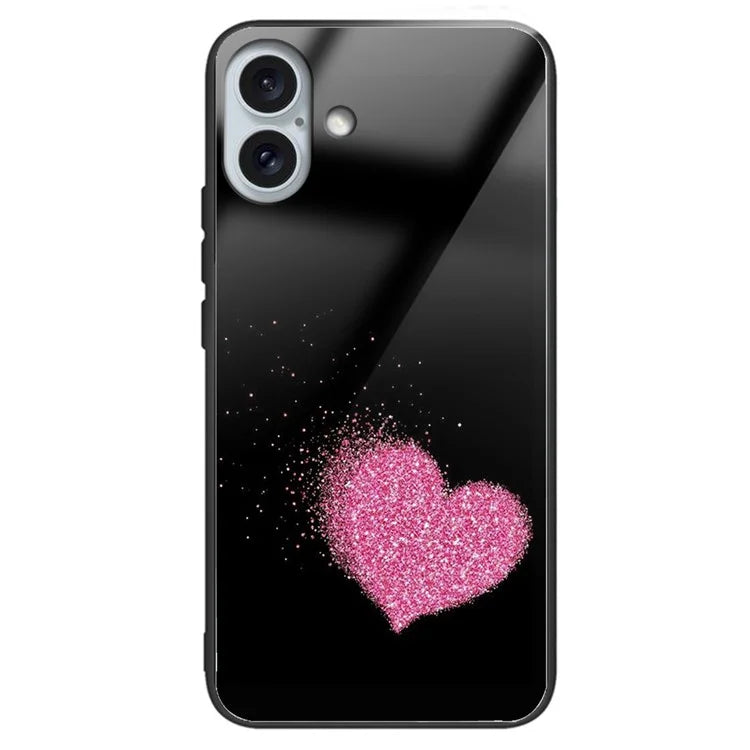 For iPhone 16 Plus TPU Case Tempered Glass Back Phone Cover Pattern Printing