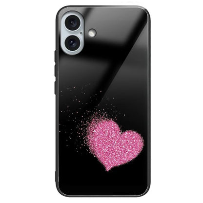 For iPhone 16 Plus TPU Case Tempered Glass Back Phone Cover Pattern Printing