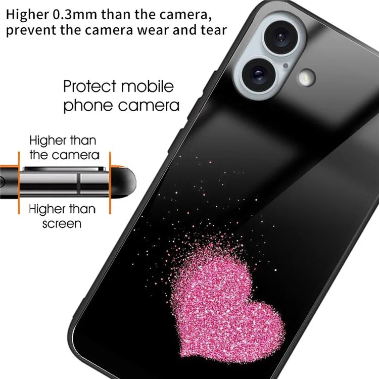 For iPhone 16 Plus TPU Case Tempered Glass Back Phone Cover Pattern Printing