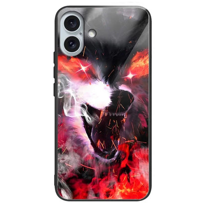 For iPhone 16 Plus TPU Case Tempered Glass Back Phone Cover Pattern Printing