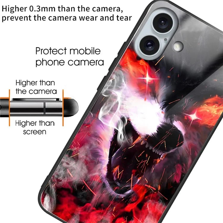 For iPhone 16 Plus TPU Case Tempered Glass Back Phone Cover Pattern Printing