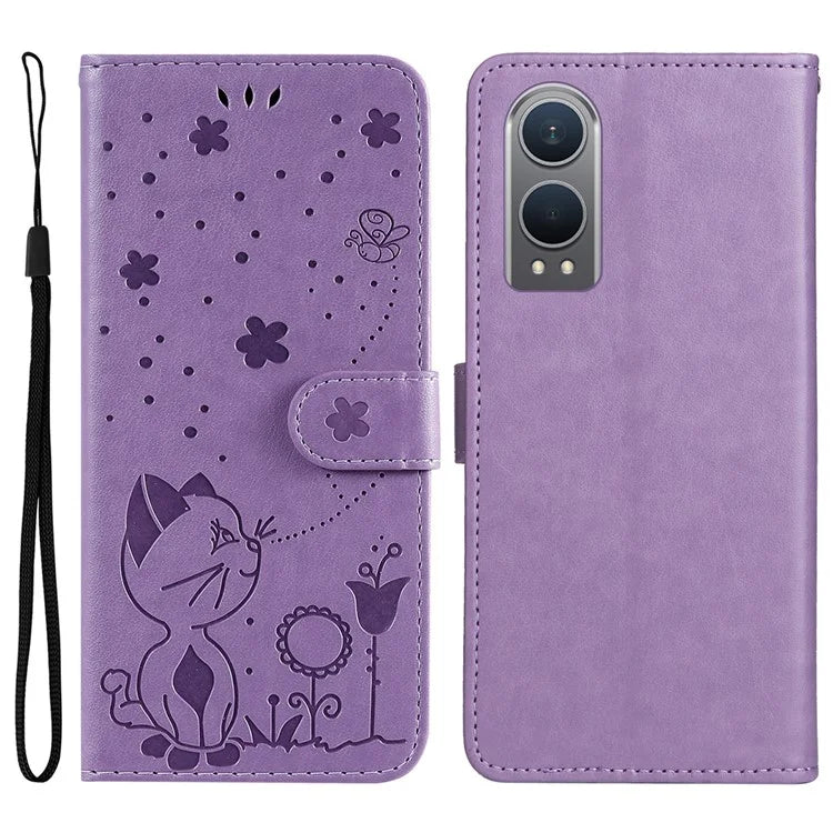 KT Imprinting Flower Series-4 For OnePlus Nord CE4 Lite 5G / Oppo K12x 5G (China) Case Cat Bee Protective Flip Leather Phone Cover