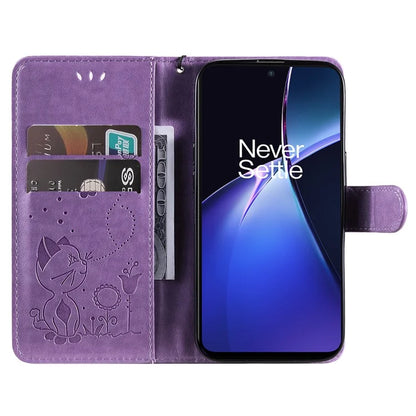KT Imprinting Flower Series-4 For OnePlus Nord CE4 Lite 5G / Oppo K12x 5G (China) Case Cat Bee Protective Flip Leather Phone Cover