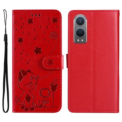 KT Imprinting Flower Series-4 For OnePlus Nord CE4 Lite 5G / Oppo K12x 5G (China) Case Cat Bee Protective Flip Leather Phone Cover