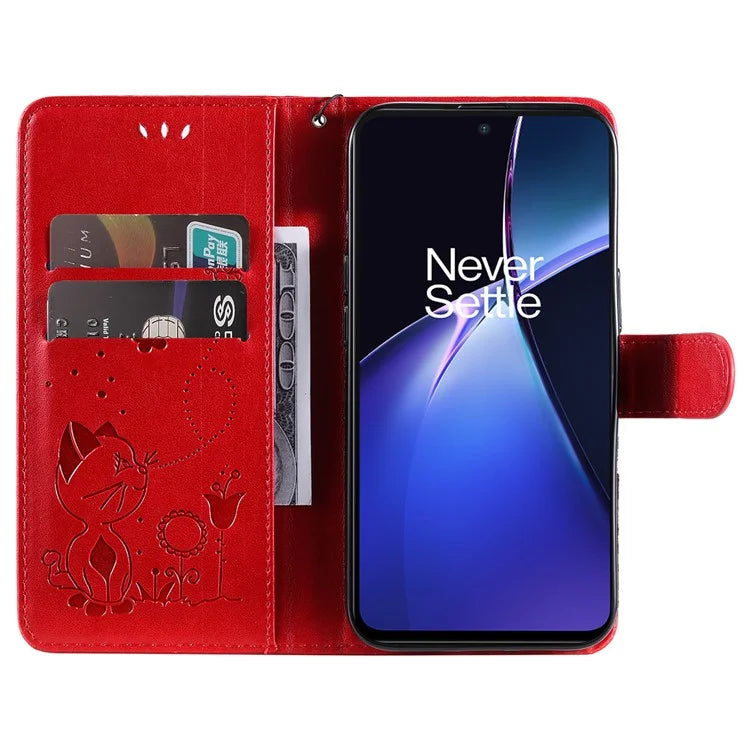 KT Imprinting Flower Series-4 For OnePlus Nord CE4 Lite 5G / Oppo K12x 5G (China) Case Cat Bee Protective Flip Leather Phone Cover