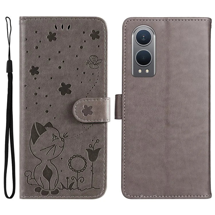 KT Imprinting Flower Series-4 For OnePlus Nord CE4 Lite 5G / Oppo K12x 5G (China) Case Cat Bee Protective Flip Leather Phone Cover