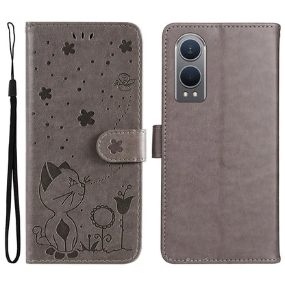 KT Imprinting Flower Series-4 For OnePlus Nord CE4 Lite 5G / Oppo K12x 5G (China) Case Cat Bee Protective Flip Leather Phone Cover
