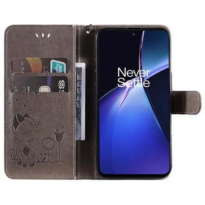 KT Imprinting Flower Series-4 For OnePlus Nord CE4 Lite 5G / Oppo K12x 5G (China) Case Cat Bee Protective Flip Leather Phone Cover