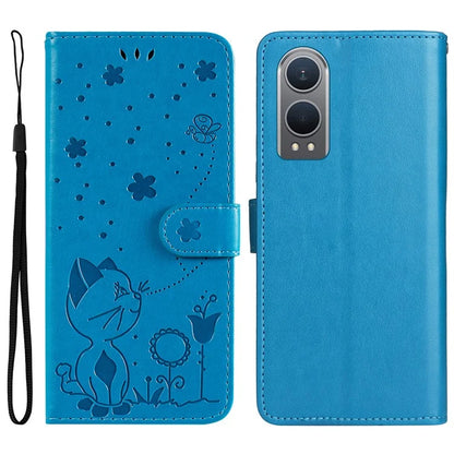 KT Imprinting Flower Series-4 For OnePlus Nord CE4 Lite 5G / Oppo K12x 5G (China) Case Cat Bee Protective Flip Leather Phone Cover