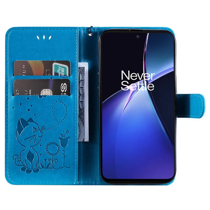 KT Imprinting Flower Series-4 For OnePlus Nord CE4 Lite 5G / Oppo K12x 5G (China) Case Cat Bee Protective Flip Leather Phone Cover