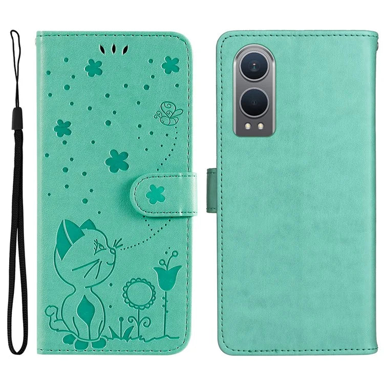 KT Imprinting Flower Series-4 For OnePlus Nord CE4 Lite 5G / Oppo K12x 5G (China) Case Cat Bee Protective Flip Leather Phone Cover