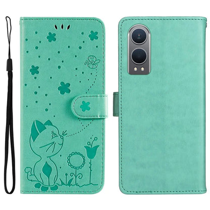 KT Imprinting Flower Series-4 For OnePlus Nord CE4 Lite 5G / Oppo K12x 5G (China) Case Cat Bee Protective Flip Leather Phone Cover