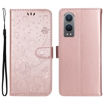 KT Imprinting Flower Series-4 For OnePlus Nord CE4 Lite 5G / Oppo K12x 5G (China) Case Cat Bee Protective Flip Leather Phone Cover