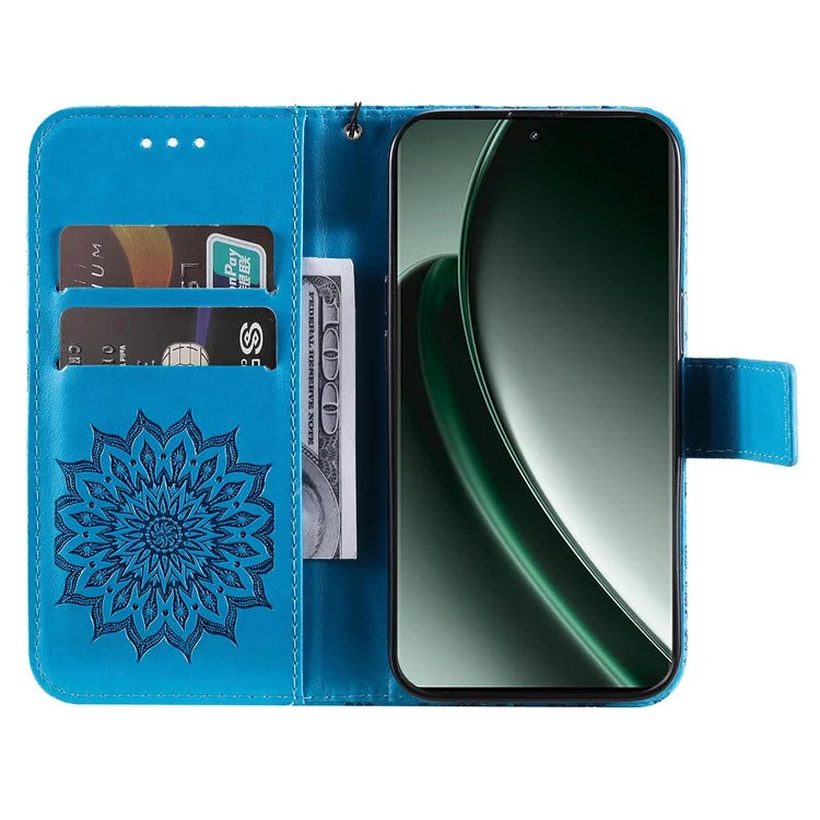 KT Imprinting Flower Series-1 For Realme GT 6 5G Case Leather Wallet Phone Cover Sunflower Mandala Floral