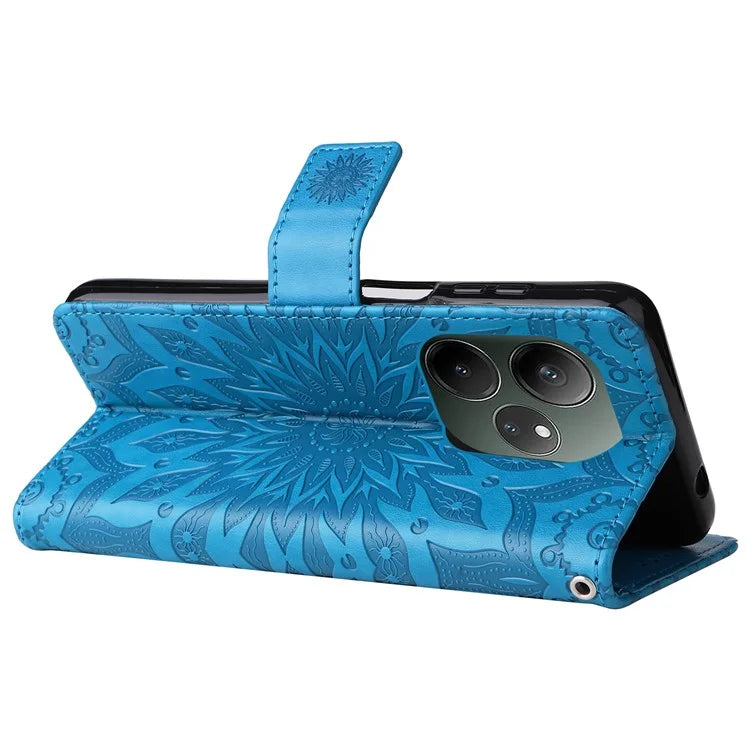 KT Imprinting Flower Series-1 For Realme GT 6 5G Case Leather Wallet Phone Cover Sunflower Mandala Floral