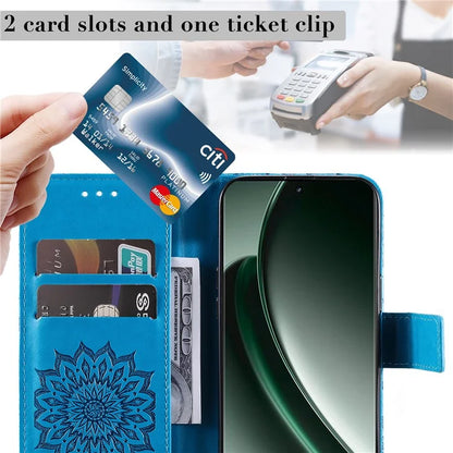 KT Imprinting Flower Series-1 For Realme GT 6 5G Case Leather Wallet Phone Cover Sunflower Mandala Floral