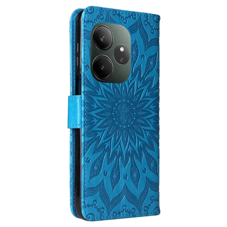 KT Imprinting Flower Series-1 For Realme GT 6 5G Case Leather Wallet Phone Cover Sunflower Mandala Floral