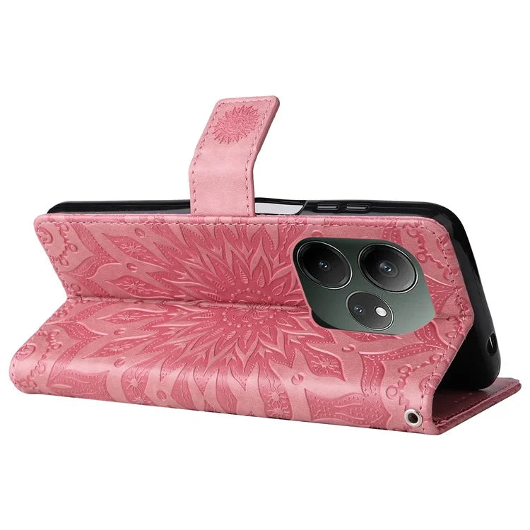 KT Imprinting Flower Series-1 For Realme GT 6 5G Case Leather Wallet Phone Cover Sunflower Mandala Floral