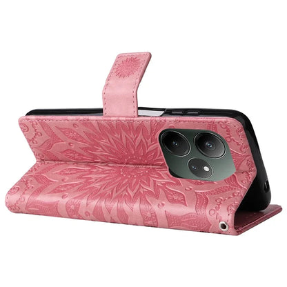 KT Imprinting Flower Series-1 For Realme GT 6 5G Case Leather Wallet Phone Cover Sunflower Mandala Floral