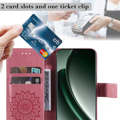 KT Imprinting Flower Series-1 For Realme GT 6 5G Case Leather Wallet Phone Cover Sunflower Mandala Floral