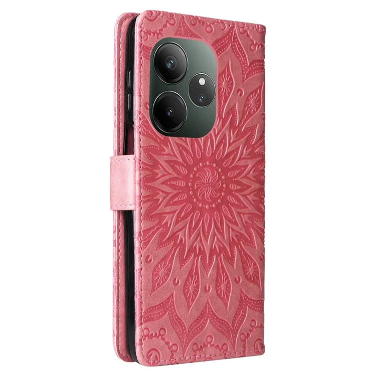 KT Imprinting Flower Series-1 For Realme GT 6 5G Case Leather Wallet Phone Cover Sunflower Mandala Floral