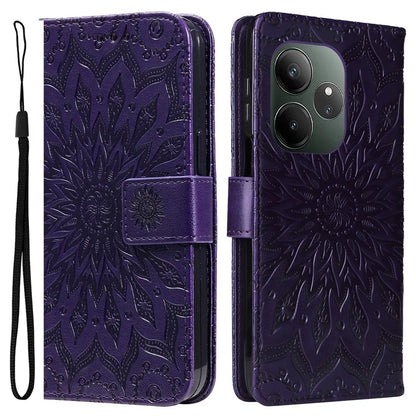 KT Imprinting Flower Series-1 For Realme GT 6 5G Case Leather Wallet Phone Cover Sunflower Mandala Floral