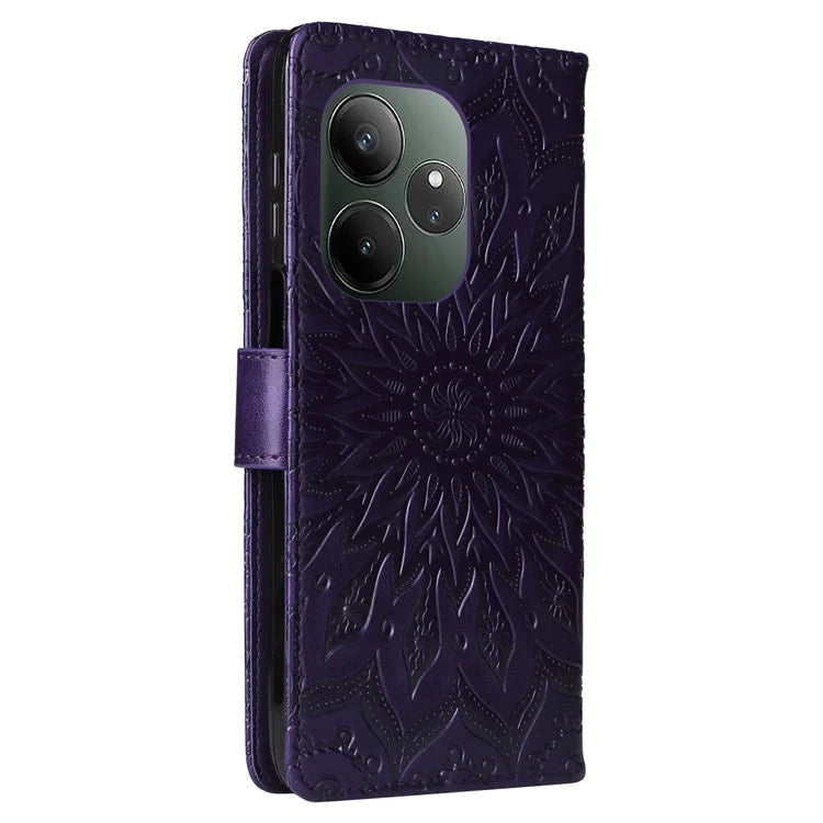 KT Imprinting Flower Series-1 For Realme GT 6 5G Case Leather Wallet Phone Cover Sunflower Mandala Floral