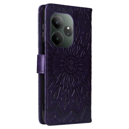 KT Imprinting Flower Series-1 For Realme GT 6 5G Case Leather Wallet Phone Cover Sunflower Mandala Floral