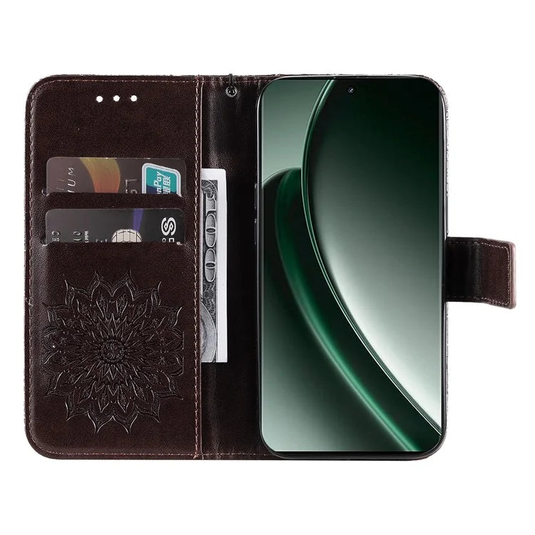 KT Imprinting Flower Series-1 For Realme GT 6 5G Case Leather Wallet Phone Cover Sunflower Mandala Floral