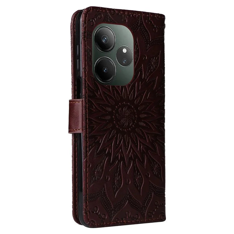 KT Imprinting Flower Series-1 For Realme GT 6 5G Case Leather Wallet Phone Cover Sunflower Mandala Floral