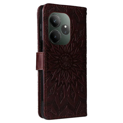 KT Imprinting Flower Series-1 For Realme GT 6 5G Case Leather Wallet Phone Cover Sunflower Mandala Floral