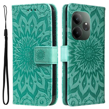KT Imprinting Flower Series-1 For Realme GT 6 5G Case Leather Wallet Phone Cover Sunflower Mandala Floral