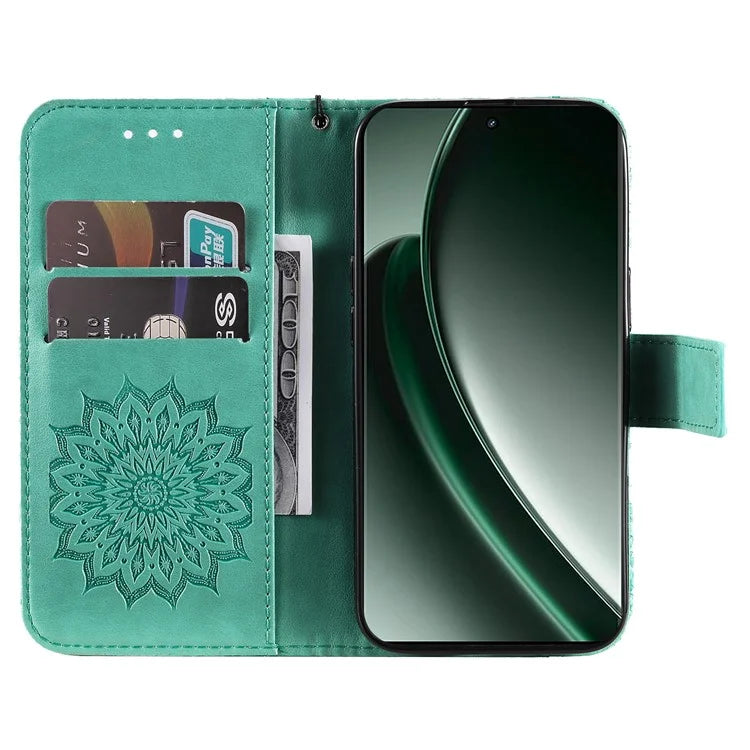 KT Imprinting Flower Series-1 For Realme GT 6 5G Case Leather Wallet Phone Cover Sunflower Mandala Floral