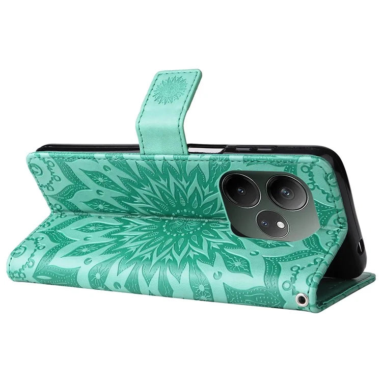 KT Imprinting Flower Series-1 For Realme GT 6 5G Case Leather Wallet Phone Cover Sunflower Mandala Floral