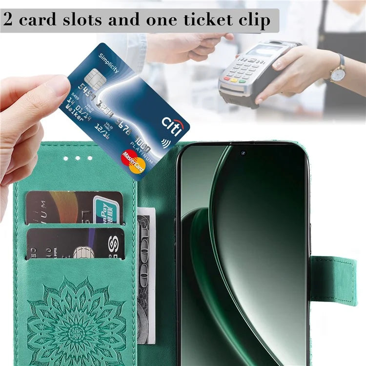 KT Imprinting Flower Series-1 For Realme GT 6 5G Case Leather Wallet Phone Cover Sunflower Mandala Floral