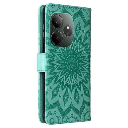 KT Imprinting Flower Series-1 For Realme GT 6 5G Case Leather Wallet Phone Cover Sunflower Mandala Floral