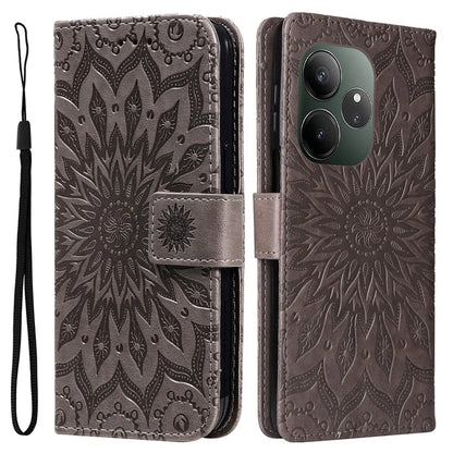 KT Imprinting Flower Series-1 For Realme GT 6 5G Case Leather Wallet Phone Cover Sunflower Mandala Floral