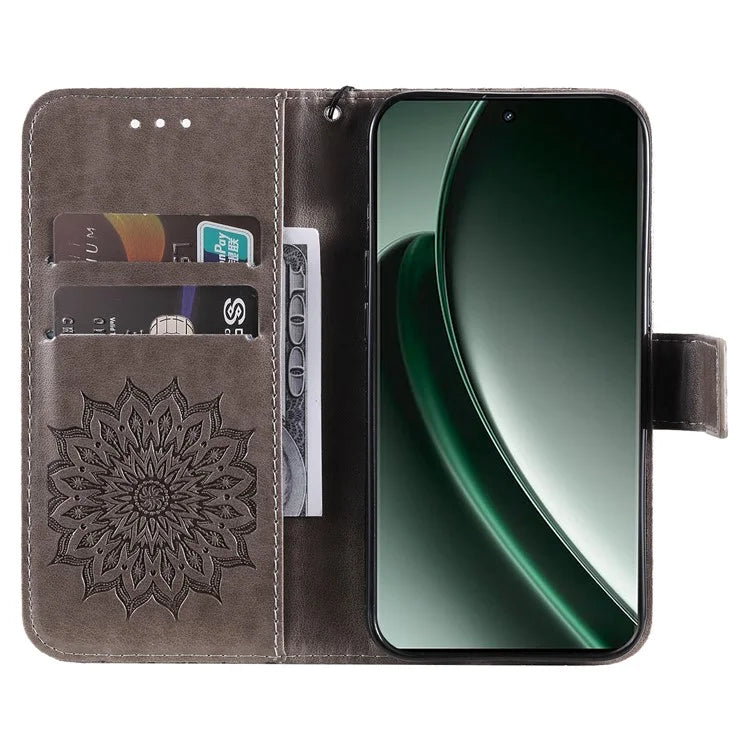 KT Imprinting Flower Series-1 For Realme GT 6 5G Case Leather Wallet Phone Cover Sunflower Mandala Floral