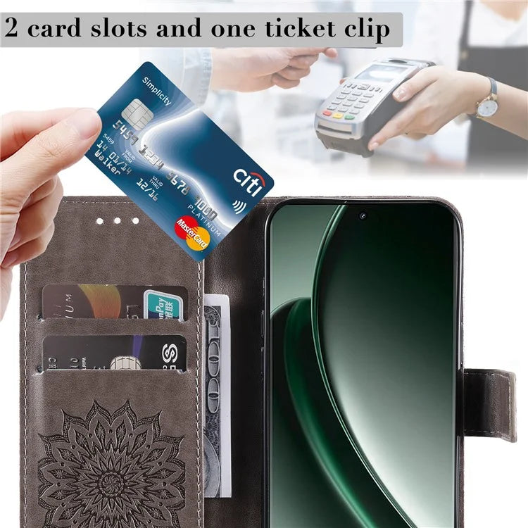 KT Imprinting Flower Series-1 For Realme GT 6 5G Case Leather Wallet Phone Cover Sunflower Mandala Floral