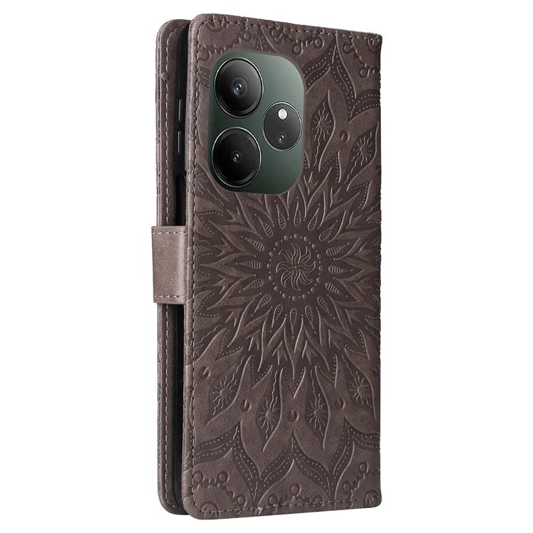KT Imprinting Flower Series-1 For Realme GT 6 5G Case Leather Wallet Phone Cover Sunflower Mandala Floral