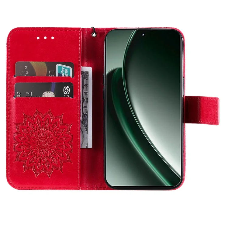 KT Imprinting Flower Series-1 For Realme GT 6 5G Case Leather Wallet Phone Cover Sunflower Mandala Floral