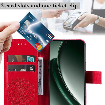 KT Imprinting Flower Series-1 For Realme GT 6 5G Case Leather Wallet Phone Cover Sunflower Mandala Floral