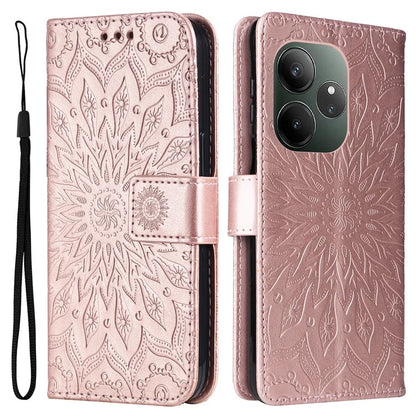 KT Imprinting Flower Series-1 For Realme GT 6 5G Case Leather Wallet Phone Cover Sunflower Mandala Floral